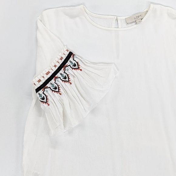 LOFT White Top with Embroidered Bell Sleeves | Ladies Size Small - Picture 3 of 5